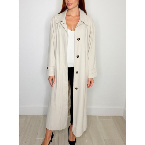 Vintage LL Bean Flannel Lined Button Dress Jacket Khaki Tan Large Trench Women’s - Picture 1 of 4